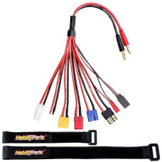 Hobbypark Rc Lipo Battery Charger Adapter Connector Splitter Cable 8 In 1 Convert Wire Fit For 4.0Mm Banana Plug To T Plug Deans, Trx, Tamiya, Xt60,Ec3, Jst, Futaba