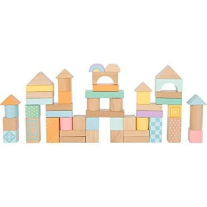 Small Foot- 50 Pastel Wooden Building Block Playset- Stacking Toys For Boys And Girls Ages 12+ Months-Montessori-Perfect For Birthdays And Holidays