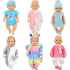 Sotogo 6 Sets Doll Clothes Outfits For 14 To 17 Inch New Born Baby Doll, 15 Inch Baby Doll And American 18 Inch Doll Clothes And Accessories