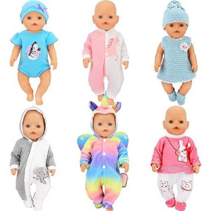 Sotogo 6 Sets Doll Clothes Outfits For 14 To 17 Inch New Born Baby Doll, 15 Inch Baby Doll And American 18 Inch Doll Clothes And Accessories