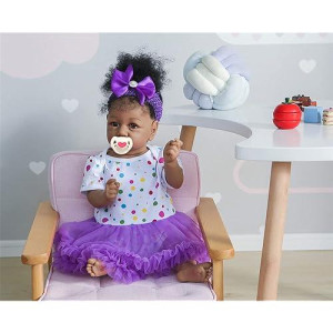 Anano 22 Inch Black Reborn Toddler Dolls African American Soft Vinyl Silicone Full Body Waterproof Newborn Girl Baby