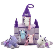 Unipak 12" Plush Castle - 5 Stuffed Animals In A Castle Carrying Case (Horses Purple Lavender Castle)