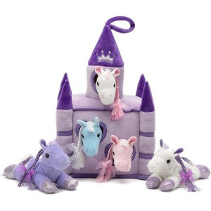 Unipak 12" Plush Castle - 5 Stuffed Animals In A Castle Carrying Case (Horses Purple Lavender Castle)