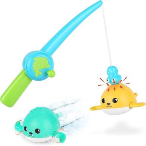 Kindiary Bath Toys, Magnetic Fishing Games With Wind-Up Swimming Whales, Water Table Pool Fun Time Bathtub Tub Toy For Toddlers Baby Kids Infant Girls Boys Age 1 2 3 4 5 6 Years Old