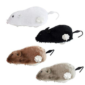 Auear, 4 Pack Wind Up Mouse Racing Mini Jumping Rat Plush Mice Realistic Looking Pet With Twirling Tail