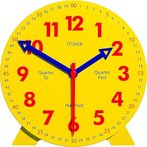 Wise Hedgehog Kids Telling Time Practice Learning Clock, 4 Inch Size Teaching Handheld Analog Clock, Geared Movement Makes Fingers Move Like Real Clocks, For School Classrooms And Homeschool Supplies