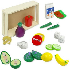 Kidzlane Wooden Vegan Toys With Wooden Crate | 20 Piece Wood Play Food Set For Kids Kitchen | Play Kitchen Accessories For Toddlers | Pretend Food Wood Toys | Ages 3+