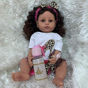 Angelbaby 22 Inch Realistic African American Reborn Baby Dolls Black Girl Silicone Full Body, Weighted Washable Babies Reborn Newborn Biracial Doll For Kids Waterproof African Doll