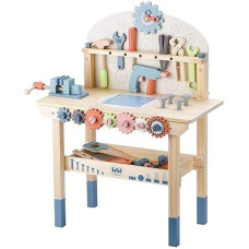 Workbench Wooden,Tool Bench For Kids Toy Play -Tool Bench Workshop Workbench With Tools Set Wooden Construction Bench Toy For 3 4 5 Year Old Boys Girls