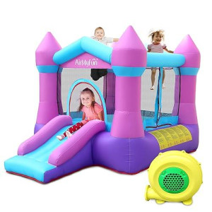 Airmyfun Pink Inflatable Toddler Bounce House With Blower, Indoor/Outdoor Jumping Castle For Kids 3-8, Inflatable Bouncy House With Slide, 82011B