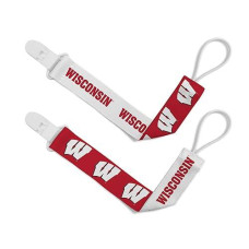 Babyfanatic Officially Licensed Unisex Pacifier Clip 2-Pack - Ncaa Wisconsin Badgers - Officially Licensed Baby Apparel