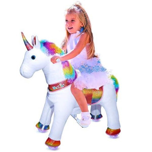 WondeRides Rainbow Ride-On Unicorn Plush Horse Toy for Kids