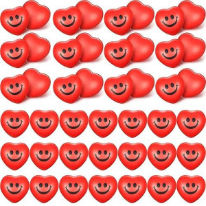 48 Pieces Stress Balls Bulk Valentine'S Day Heart Stress Balls Red Smile Face Squeeze Balls Mini Foam Balls Heart Shaped Smile Stress Balls For School Carnival Valentine'S Day Party Present Fillers