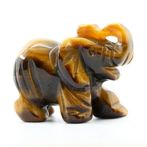 Tiger Eye Elephant Gemstone Figurines Hand Carved Pocket Statue Healing Crystals Good Luck For Home Decor 1.5 Inches