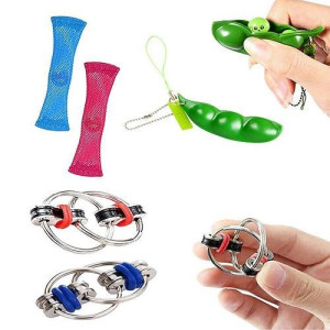 Zcoins 6 Pieces Silent Fidget Toys Flippy Chain, Pea Pod And Marble Fidget Stress Toy For Fidgeting Adults And Teens