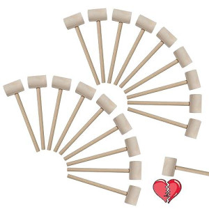 18 Pcs Mini Wooden Hammers Toy For Kids, Natural Wood Breakable Heart Hammers For Chocolate