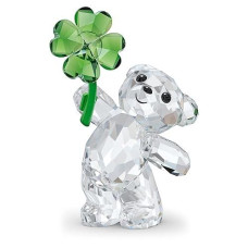 Swarovski Kris Bears Lucky Charm Figurine, Clear Swarovski Crystal With A Green Four-Leafed Clover Accent, Part Of The Swarovski Kris Bears Collection