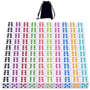 AUSTOR 100 White 16mm Dice with Colorful Pips for Games