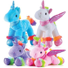 Prextex Unicorn Stuffed Animals (4 Cute Plush Unicorns Gifts For Girls), Machine Washable - Unicorn Toys For Girls & Boys Ages 3-5+