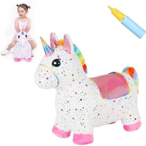 Inpany Unicorn Bouncy Horse Toys, Toddlers Girl Bouncing Animals, Inflatable Ultra Thick Plush Horse Hopper, Baby Ride-On Rubber Bouncer, Outdoor Indoor Cute Birthday Gift For 2 3 4 Year Old Girl Kid