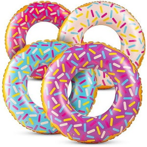 Inflatable Donuts - Pack Of 4 24 Inch Donut Pool Float For Kids Pool Tube, Assorted Swim Rings With Sprinkles For Pool Floaties For Kids, Donut Party Decorations, Donut Floaties For Kids Party Favors