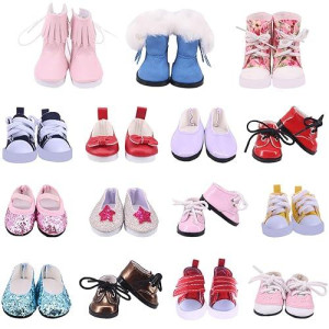 Sotogo 9 Pairs American Wellie Doll Shoes Include Random Style Boots Sneakers Canvas Shoes Girl Wishers Doll Shoes Fit For 14 To 14.5 Inch Dolls