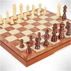 Fanvince Chess Set 15" Wooden Board Game - Wood Sets With 2 Storage Bags And 2 Extra Queens - Gifts Box For Men Dad