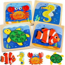 Toy Life Wooden Puzzles For Toddlers 2-4, Sea Animals Toddler Puzzles, Puzzles For Toddlers 1-3, Wood Puzzles Educational Montessori Toys Gifts For 1 2 3 Year Old, Baby Puzzles Kids Learning Toy