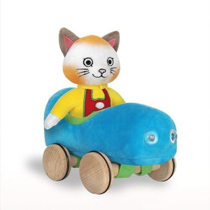 Yottoy Richard Scarry Collection | Huckle Cat Soft Toy With Busytown Blue Car - 2 In 1 Toy