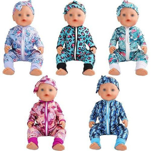 Sotogo 5 Sets Baby Doll Clothes Outfits Jumpsuits With Headbands For 14 To 17 Inch Baby Doll, 43Cm New Born Baby Doll, American 18 Inch Doll Clothes And Accessories