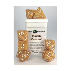 Marble Caramel With White Numbers 7-Dice Set Rpg Dnd Dice