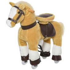 Qaba Ride-On Walking Rolling Kids Horse With Easy Rolling Wheels, Soft Huggable Body, & A Large Size For Kids 3-8 Years