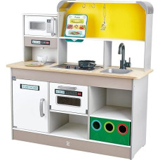 Hape E3177 Deluxe Game Kitchen With Microwave, Coffee Maker, Refrigerator, Oven, Hob With Frying Pan Fun With Many Accessories, From 3 Years, L: 34.9, W: 11.7, H: 35.4 Inch