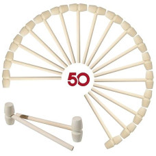 50 Pcs Mini Wooden Hammers For Chocolate, Small Wood Toy Mallets For Kids