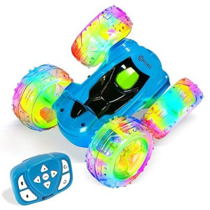 Contixo Rc Stunt Car 4Wd 2.4Ghz - Double-Sided 360° Rotating Remote Control Car With Led Lights, For Kids Age 4-12, Blue