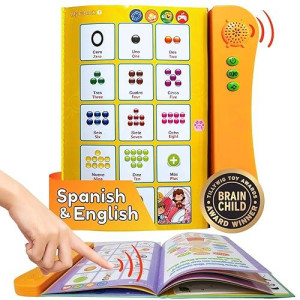 Zeenkind Spanish & English Talking Learning Book For Kids 2 3 4 5 6 Years Old, Interactive Audio Sound Books, Toddler Educational Toy To Learn Spanish, Electronic Bilingual Toys, Juegos Para Niños