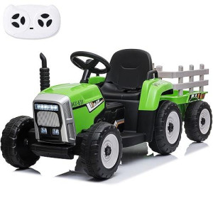 Sopbost 12V 7Ah Ride On Tractor Ride On Car With Remote Control Electric Car With Trailer Battery Powered Ride On Toys Car For Kids Boys Girl, Music Play, Green