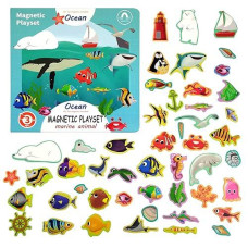 Ocean Animals Fridge Magnets For Kids, 50 Pcs Refrigerator Magnets For Toddlers, Create A Scene Magnetic Play Sticker Book Travel Game Educational Toys For Kids (Ocean)