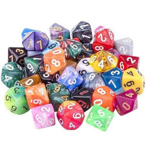 Austor 35 Pieces Polyhedral Dice 10 Sided Game Dice Set Mixed Color 10 Sides Dice Assortment With A Black Velvet Storage Bag For Dnd Rpg Mtg Table Games