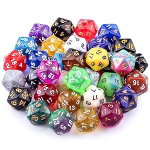 Austor 35 Pieces Polyhedral Dice 20 Sided Game Dice Set Mixed Color 20 Sides Dice Assortment With A Black Velvet Storage Bag For Dnd Rpg Mtg Table Games