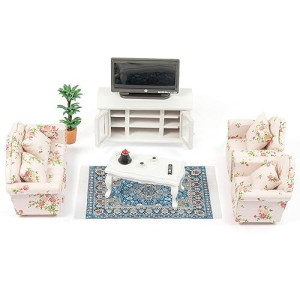 Samcami Miniature Dollhouse Furniture 1 12 Scale - Wooden Dollhouse Furniture Set For Dollhouse Living Room - Doll House Furniture Incl Sofa, Tv Cabinet, Coffee Table And Other Accessories (Red)