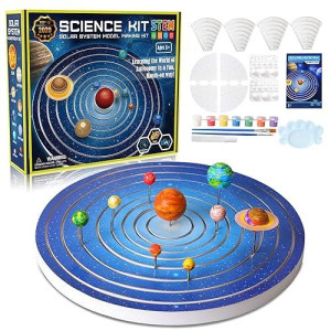 Gptoys 3 In 1 Build And Paint Solar System For Kids, Arts And Crafts Science Kits For Kids Age 4-6-8-12, Glow In The Dark Movable 3D Planets In Orbits, Cool 12" Stem Toys With Galaxy Star Stickers