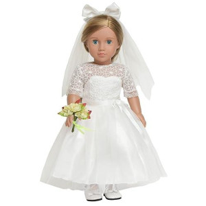 Sweet Dolly 18 Inches American Doll Clothes First Communion Gorgeous White Wedding Dress Veil Bouquet Sets Fit 18 Inches Dolls