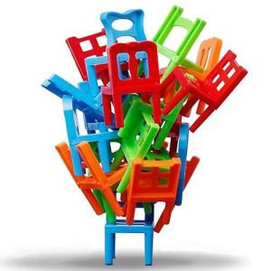 Carykon 36 Pcs Children Stacking Chairs Diy Balance Chair Stool Parent-Child Gathering Puzzle Board Game Early Childhood Educational Chair Stacking Toys