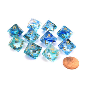 Chessex D10 Dice Set Nebula Luminary Oceanic Wgold 10