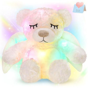 Athoinsu Light Up Angel Teddy Bear Stuffed Animal Led Night Light Glowing Plush Toy Mother'S Day Birthday For Toddler Kids, 16'', White