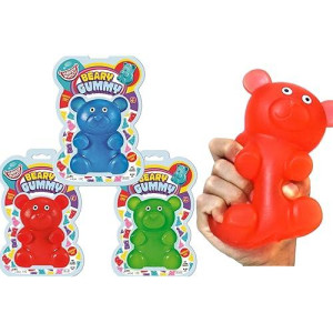 Jumbo Squishy Gummy Bear Toy (3 Packs Assorted) Ja-Ru Squeeze Stretchy Bear Stress Relief & Sensory Toy. Squishy Toys, Fidget Toys For Boys And Girls Great Party Favor Stuffer. Plus 1 Sticker 4341-3S