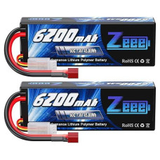 Zeee 2S Lipo Battery 6200Mah 7.4V 60C Hard Case Battery With Deans T Connector For Rc Vehicles Car Truck Truggy Boat Racing Hobby(2 Pack)