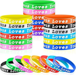 Skylety Jesus Loves You Silicone Wristbands Easter Rubber Wristbands Colorful Jesus Loves You Wristbands Christian Rubber Wristbands For Kids Novelty Party Favors(30 Pieces)