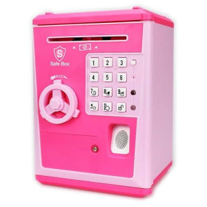 Like Toy Piggy Bank Safe Box Fingerprint Atm Bank Atm Machine Money Coin Savings Bank For Kids (Pink/Pink)